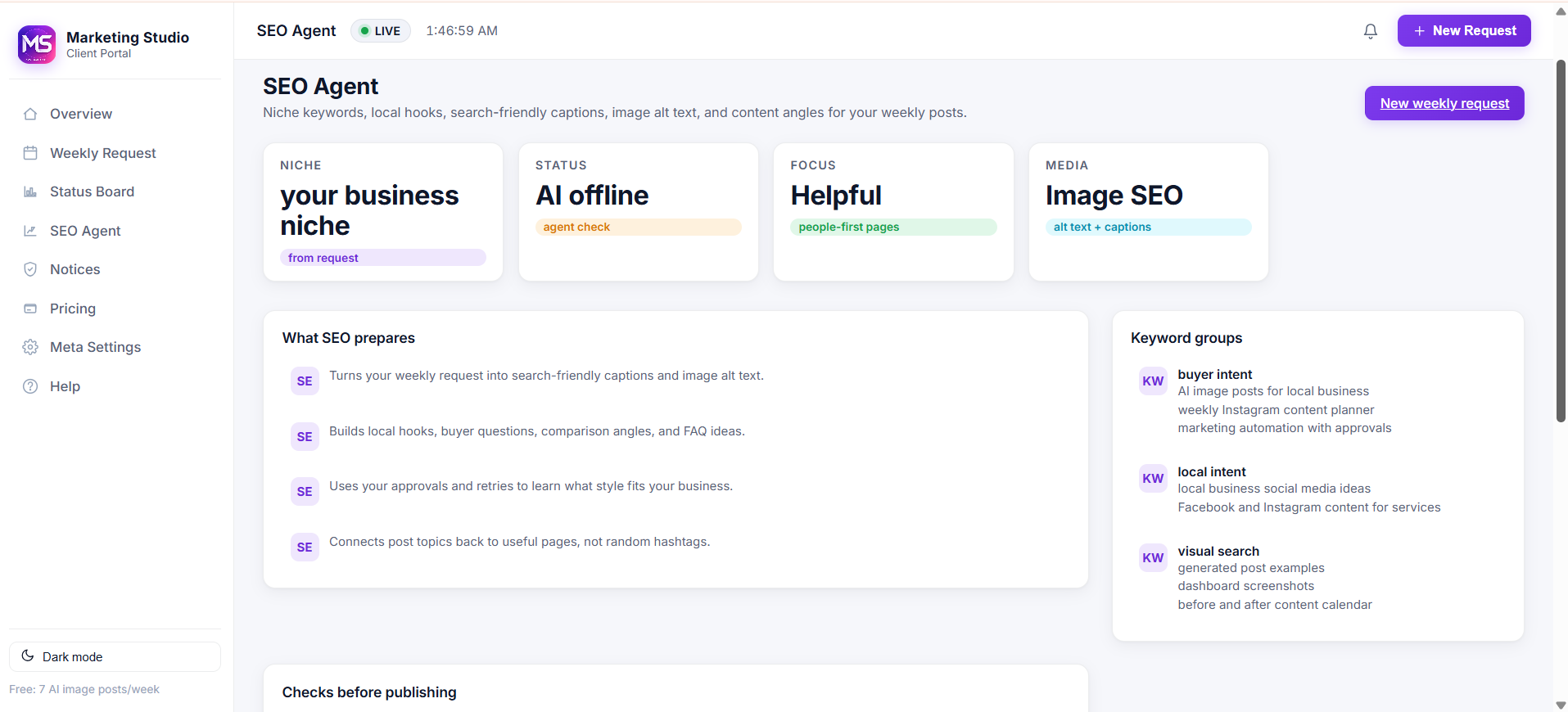 SEO command-center screenshot